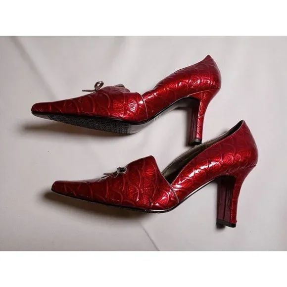 BELLINI Size 6 Medium Leather Upper Red Embosses Pointed Toe‎ 3" Heels - Picture 7 of 11